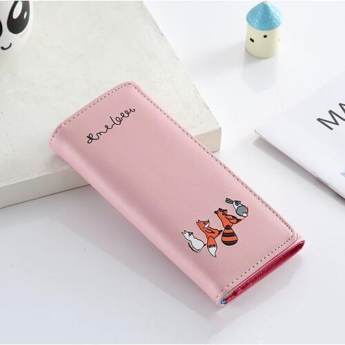 BOTUSI Fox Cartoon Cute Women Wallets Card Holder Wallet Lady Long Wallet Pure Color Clutch Bag 2019 New PU Leather Coin Purse
