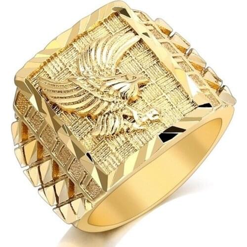 Mens Fashion Gold Plated Eagle Ring Motorcyclist Hip Hop Party Luxury Jewelry Punk Rock Ring Cocktail Ring Size Us7-12