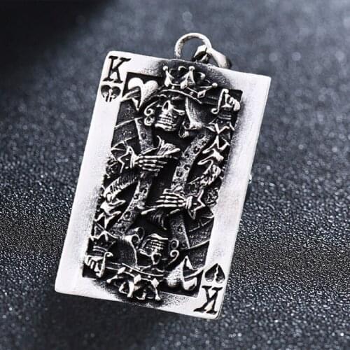 Punk Lucky Spades K Mens Pendant Tone Poker Crown-Skull Pendant For Male Stainless Steel Casino Fortune Playing Card