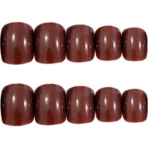 Set Of 24Pcs Pure Fake Nails, Full Cover Square Short UV Coat Artificial Acrylic Nails - Cameo Brown