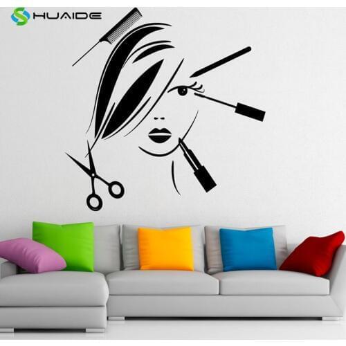 Beauty Salon Wall Decal Make Up Vinyl Wall Sticker Fashion Cosmetics Interior Bedroom Home Decor Wall Poster Art Murals A105