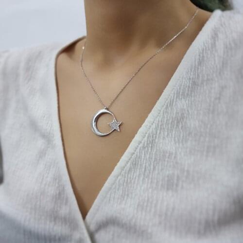 Star And Moon 925 Sterling Silver, Gold, Rose Plated Necklace For Women Girls Handmade Fashion Jewelry Elegant Minimalist