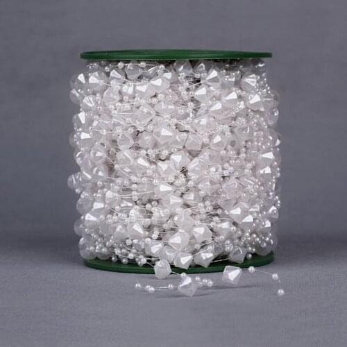 A Roll 60Meters Length Party Wedding Supplies Plastic Pearl Beads Chain Home Decoration Accessories Diy Diamond Shape Beads Line