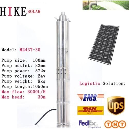 Hike solar equipment 24V Centrifugal impeller pump of DC 4 Inch Borehole Submersible Deep Well Solar Pump Model: M243T-30