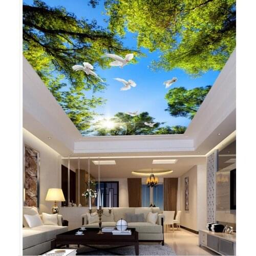 Custom 3d wallpaper murals Tree sun blue sky pigeons living room bedroom ceiling Wall Decoration ceiling