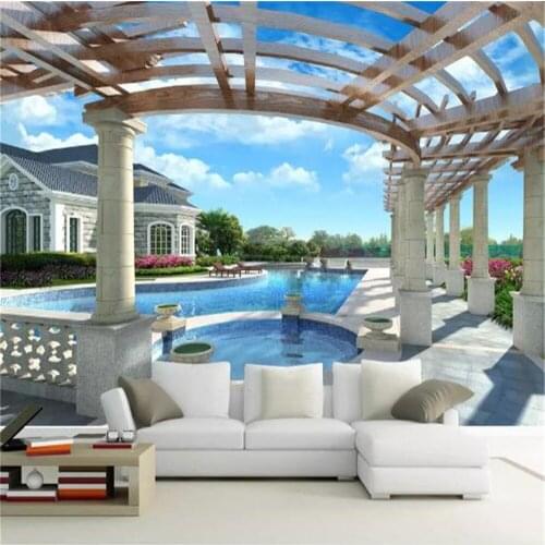 Custom Any Size 3d Mural Wallpaper Upscale Luxury Villa 3D Swimming Pool Home Decor TV Background Wall Decoration Wallpapers