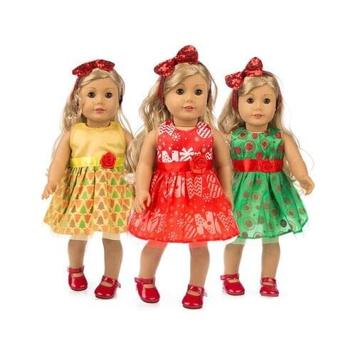 2021 Doll Clothes Headband + Printed Mesh Skirt Fit 18 Inch American&43 Cm Baby New Born Doll Generation ChristmasGirl`S Toy