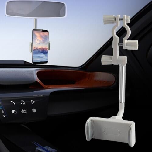 Adjustable Car Phone Holder Car Rearview Mirror Front Seat Snap-on Phone Holder For Cell Phone GPS Multifunction Holder Stand