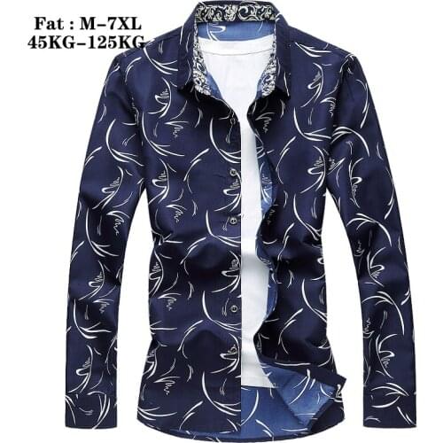 Oversize 5xl 6xl 7xl men business fashion shirts 2021 new autumn spring mens slim fit print long sleeve shirt