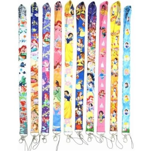 10Pcs Disney Princess Mobile Phone Lanyard For Keys ID Card Pass Gym USB Badge Holder DIY Hang Rope Tags Strap Neck Lanyards