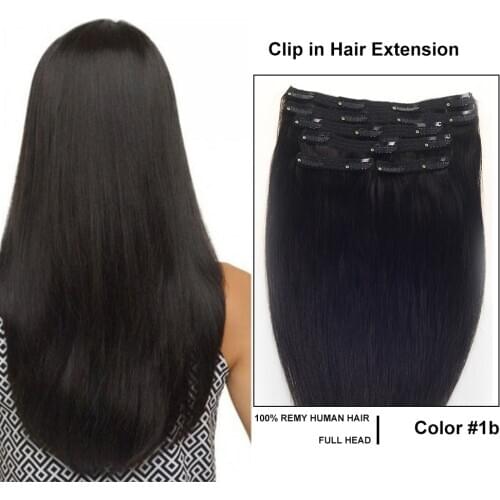 Sindra Clip In Hair Human Extensions Remy Hair 14"-22" 100g 120g 6pcs 18 Clips Color 1B