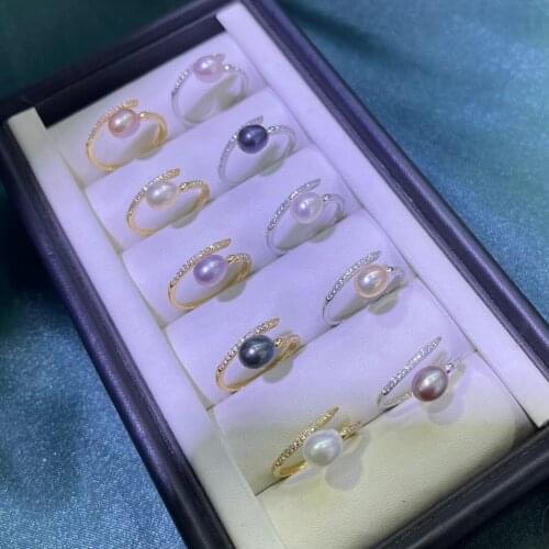 Gorgeous Drop Rice Button Freshwater Pearl Rings Gold Silver Metal Sterling Silver 15 PCS Wholesale Gifts Party