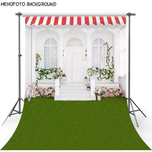 Wedding Backdrop Photo White Wood Door Photography Background 10x10 Green Floor Bloom Flowers Backdrops for Photo Studio Custom
