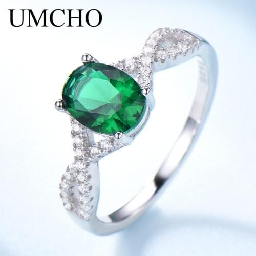 UMCHO Classic 925 Sterling Silver Oval Gemstone Nano Emerald Ring Female Engagement Party Birthday Gift Anniversary Ring