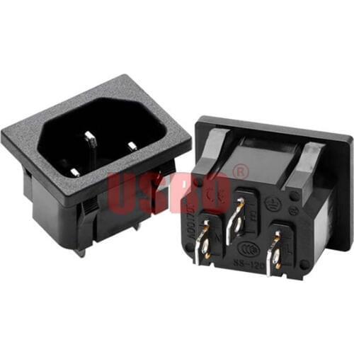 Universal Black 10A 250V IEC320-C14 3 Pin embedded electrical AC power socket straight feet rice cooker electric kettle socket