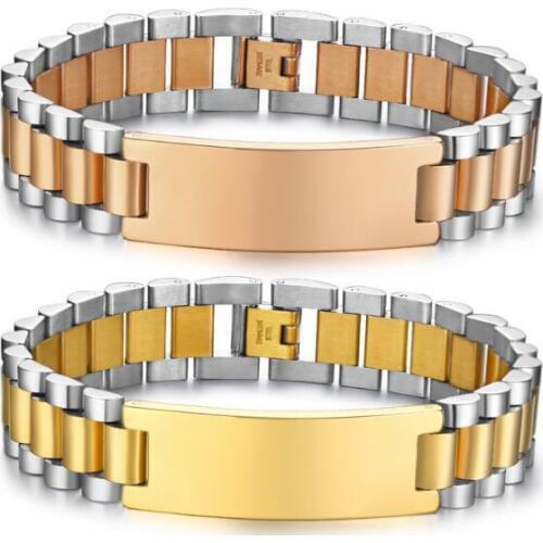 Choose Color Trendy jewelry women Mens Stainless steel Smooth ID Bracelet Link Chain Jewelry Gold rose gold 15mm 8.3