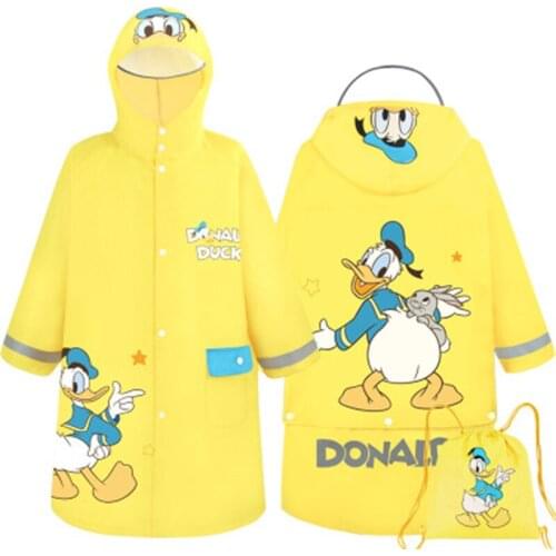 Disney Yellow Kids Raincoat Waterproof Rain Poncho Mickey Children Raincoat Student Rainsuit Protective Covers Reflective Strip