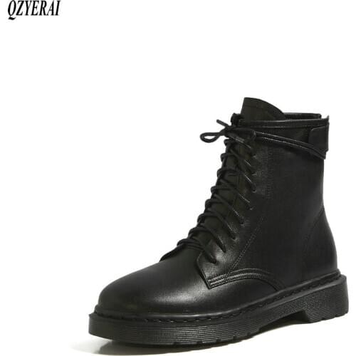 2020 autumn winter Genuine leather Female boots Riding boots Womens boots warm black Head layer cowhide Womens shoes