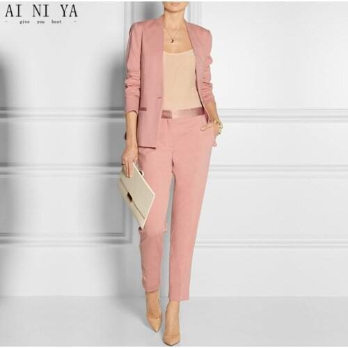 CUSTOM 2019 Pink womens business suits blazer with pants female trouser suit ladies office uniform pant suits 2 piece set