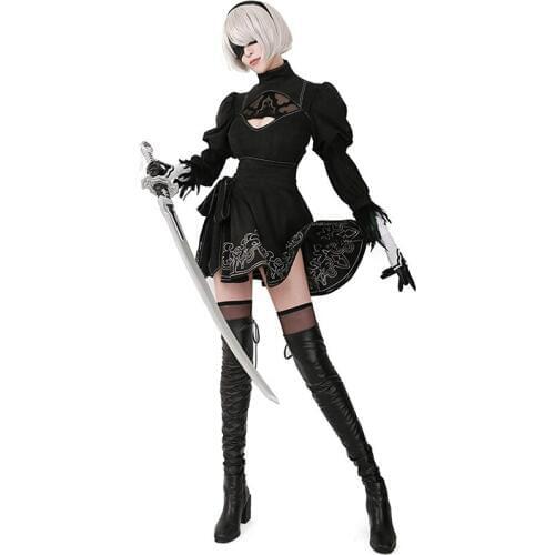 Womens No 2 Type B Cosplay Costume Leotard Skirt with Mask Hairband Leggings