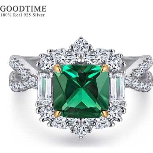 Luxury Wedding Ring For Women Pure 100% 925 Sterling Silver Square Green High Carbon Gemstone Ring Jewelry Gift For Female