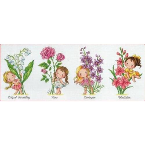 Gold Collection Counted Cross Stitch Kit Birth Flower May June July August Lily Rose Four Girls and Flowers SO