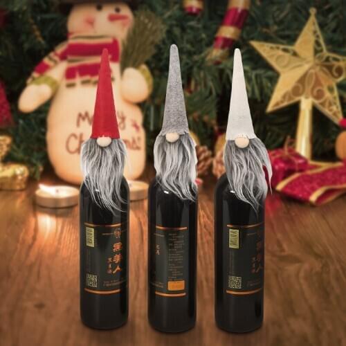 1Pcs Christmas Santa Hat Decoration Dinner Table Party Ornament 2020 New Year Gift For Home Christmas Decor Wine Bottle Covers