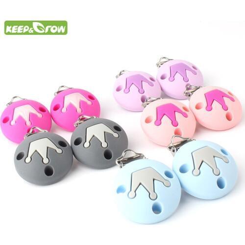 KEEP&GROW 1pc Crown Pattern Pacifier Clip Silicone Teething Bead Baby Clip Accessories Clasps Toy DIY Pacifier Chain Tool 5Color