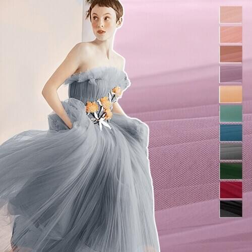 170CM Wide 80G/M Weight Stretch Solid Color Polyester Net Fabric for Spring Summer Dress DE1253