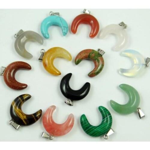 2020new Natural stone Quartz Crystal tiger eye Opal amethyst lapis moon Pendant for diy Jewelry making necklace Accessories12PCS