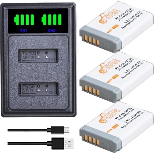 NB-13L NB13L Battery + LED USB Dual Charger with Type C Port for Canon PowerShot G5X G7X G9X G7X Mark II G9X Mark II SX620HS