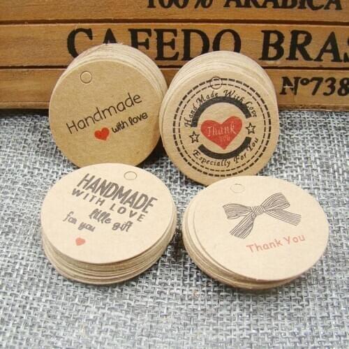 200pcs/lot handmade with love tag kraft paper thank you gift tag label for wedding/candy/baby gift products tagging package