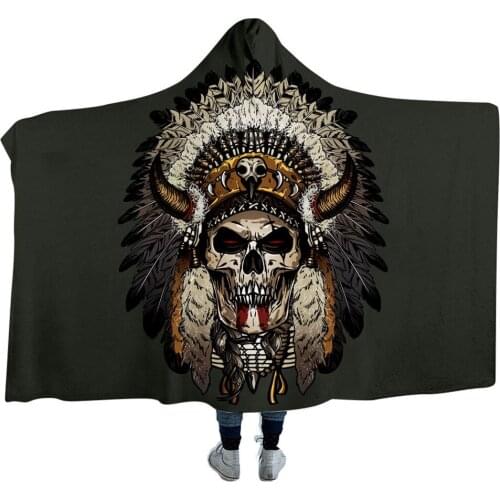 Black Plush Blanket Adult Fashion Hooded Blanket Home Office Wearable Bedspread Skull 3D Print Sherpa Fleece Throw Blanket