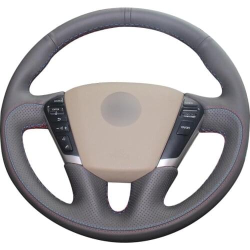 DIY Non-slip Durable Dark Gray Natural Leather Dark Gray Marker Car Steering Wheel Cover For Nissan Teana 2008 -2012 Murano 2009