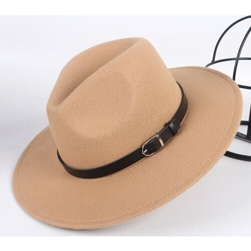 Wide Brim Fedora Hat Women Men Chapeau Femme 2020 Autumn Winter Woman fedoras Men Jazz Male Vintage Wool Felt hat With Belt