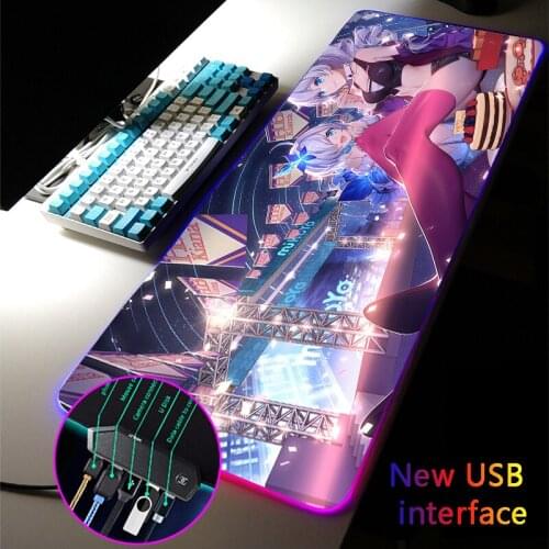 Honkai Impact XXL RGB Mouse Pad Typec Interface Multi-interface Four USB Docking USB HUB MousePad Large Anime Sexy Girl DeskMat