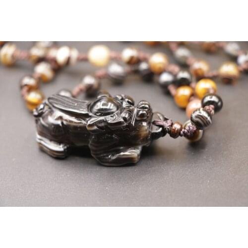 Collectible Treasure Talisman LKbrother Sauces Energy Tibetan Onyx Wealth God Pi Xiu Heaven Eye Carving Necklace Power Pendant