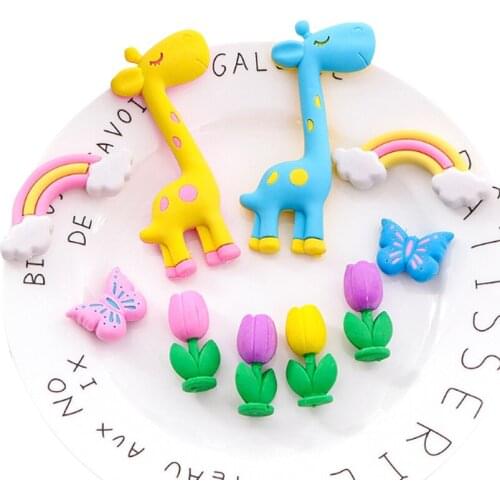 6packs/lot New Giraffe Rainbow Flower Butterfly Eraser Office School Stationery Supplies Kids Writing Drawing Student Gift