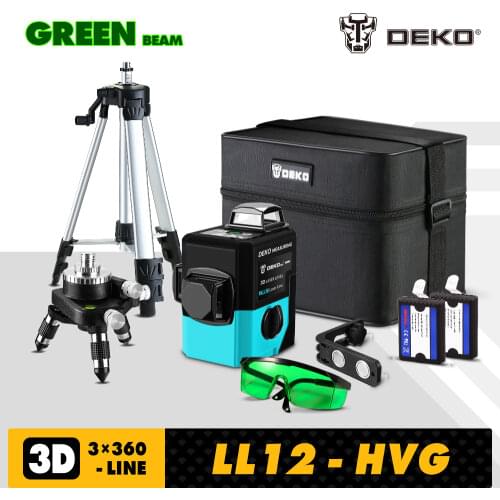 DEKO LL12-HVG SET1 12Lines 3D Laser Level Self-Leveling 360 degre Horizontal & Vertical Cross Powerful Outdoor can use Detector