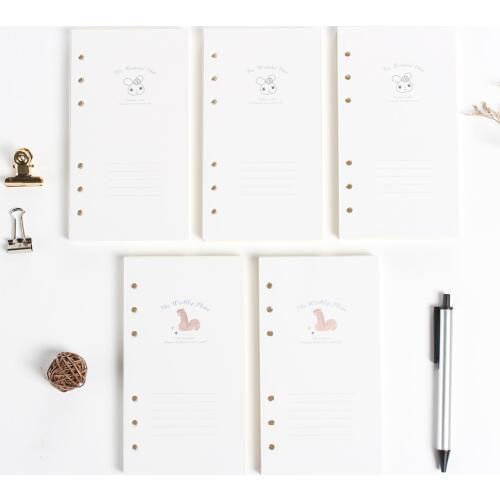 Cute 6 holes replacement inner paper core for spiral notebooks,A6 refilling inner papers:daily,weekly monthly planner 80 sheets