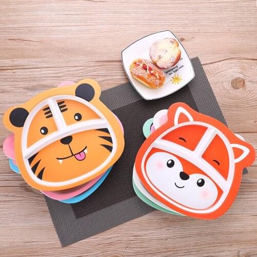 Baby Natural Bamboo Tableware Anti-fall Bamboo Dishes Baby Feeding Tableware Children Cute Cartoon Bowl Set