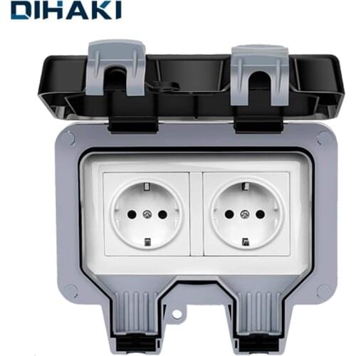 Outdoor Wall Switch Socket EU Standard Electrical Outlet Grounded IP66 Waterproof Power Outlet With Lockable Cover 220V 16A
