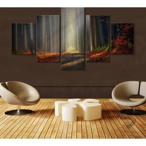 Autumn Forest Canvas Printed Pictures Wall Artwork 5 Panel Paintings Home Decoration Module Poster Modern Living Room
