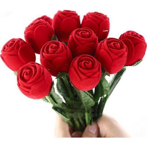 Free Shipping Gift Box Red Rose Flower Velveteen Rings Jewelry Display Box 30x5.9cm