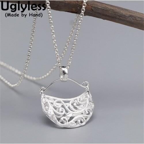 Uglyless Hollow Vines Bag Design Ethnic Pendants for Women Real 925 Silver Vintage Necklaces Exotic Retro Jewelry NO Chains
