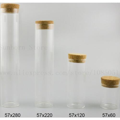 80ml 200ml 380ml 550ml Clear Test Spice Tube Straight Glass Bottle Jar Wooden Cork Stopper Borosilicate Storage Container 5pcs