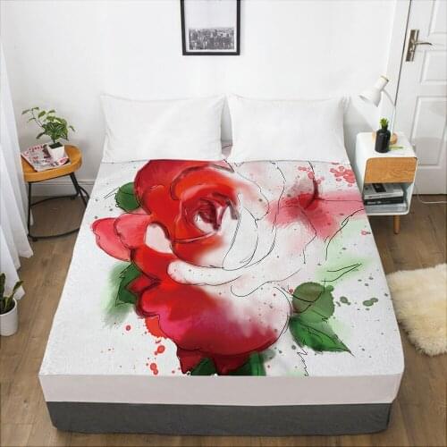 Luxury Elastic fitted sheet bed sheet With An Elastic Band Mattress Cover 150x200/160x200 Bed cover for home Flowers green leaf