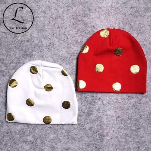 Soft Gold Print Cotton Hats For Newborn baby Girls Hats 0-5 Month Kids Boys Children Spring Skullies Beanies Hat Cap Accessories