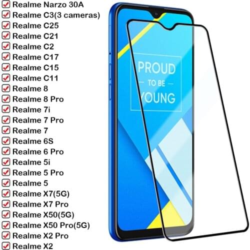 Screen Protector Glass For OPPO Realme 8 7 6 Pro Narzo 30A X50 X7 C3 Tempered Glass Film Realme C21 C11 C17 C15 C25 X2 7i 5 6S