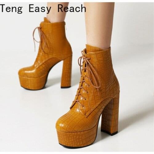 2021 Plus Size 34-43 Black Super High Heels Dress Party Ankle Boots Women 2022 Winter Lace Up Shoes Blue Beige Yellow Lady 42 43